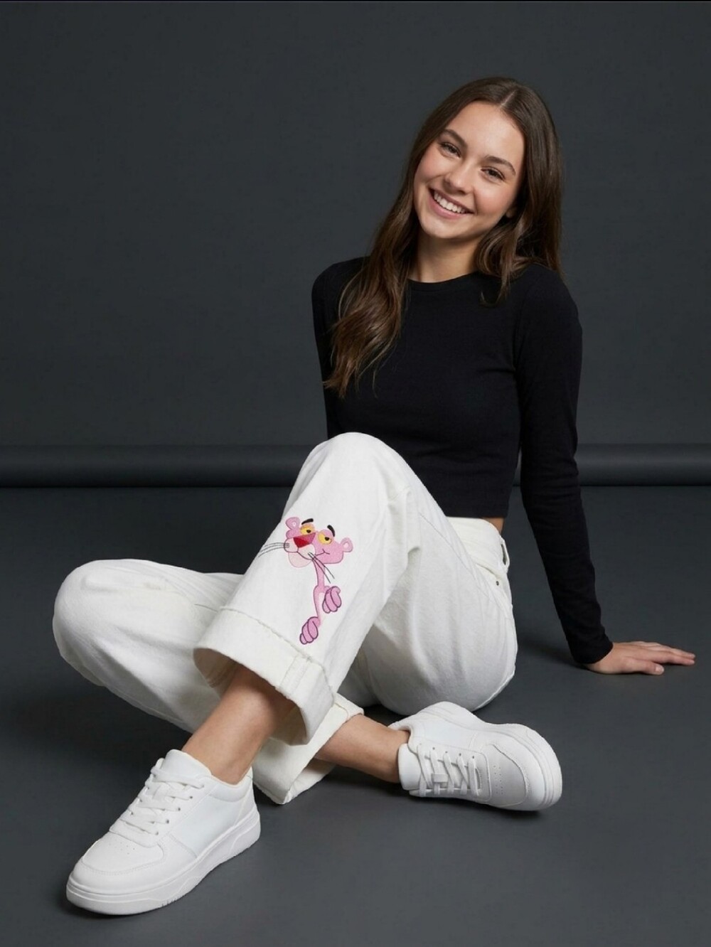 Desigual White Jeans with Pink Panther